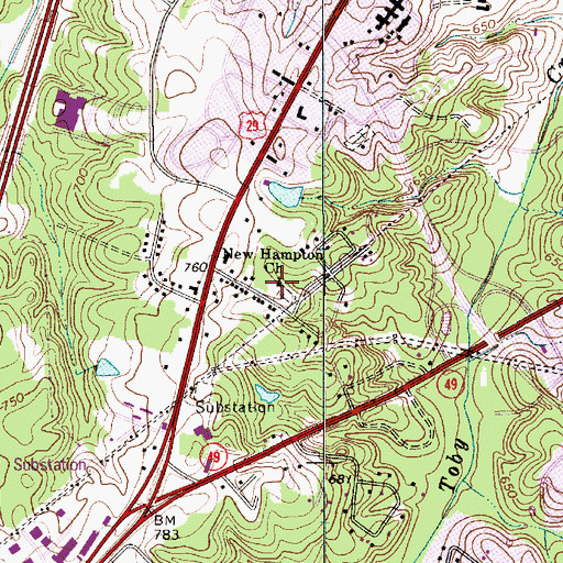 Topographic Map of New Hampton Church, NC