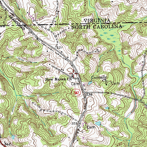 Topographic Map of New Haven Church, NC