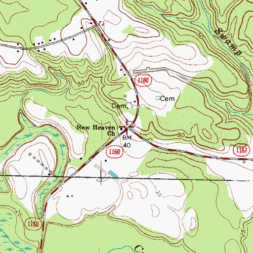 Topographic Map of New Heaven Church, NC