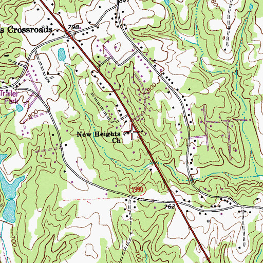 Topographic Map of New Heights Baptist Church, NC