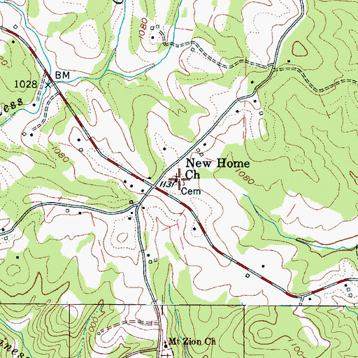 Topographic Map of New Home Church, NC