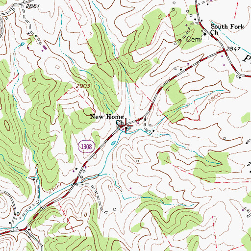 Topographic Map of New Home Free Will Baptist Church, NC