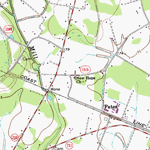 Topographic Map of New Hope Church, NC