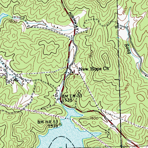 Topographic Map of New Hope Church, NC