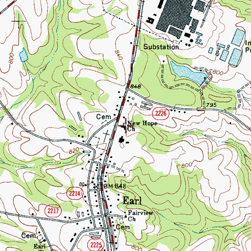 Topographic Map of New Hope Baptist Church, NC
