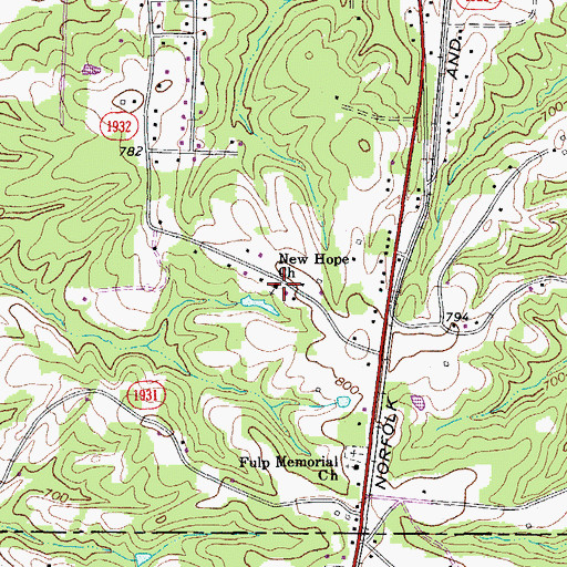 Topographic Map of New Hope Church, NC
