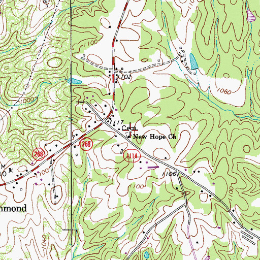 Topographic Map of New Hope Church, NC