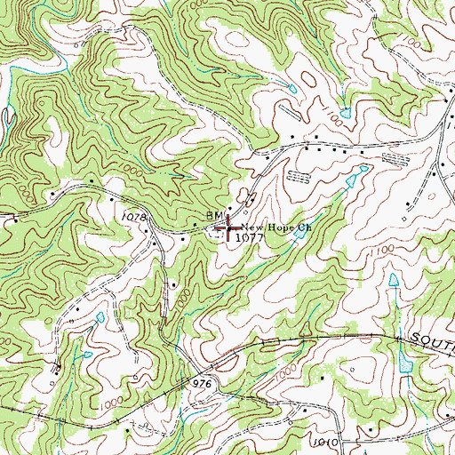 Topographic Map of New Hope Methodist Church, NC