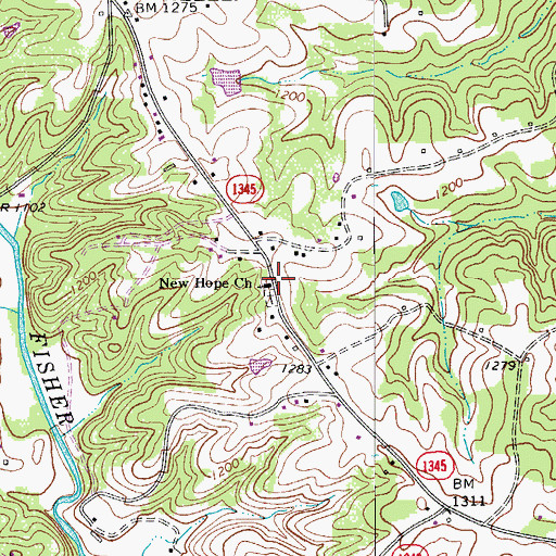 Topographic Map of New Hope Church, NC