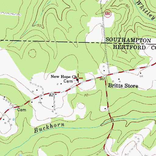 Topographic Map of New Hope Church, NC