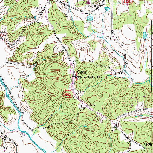 Topographic Map of New Life Baptist Church, NC