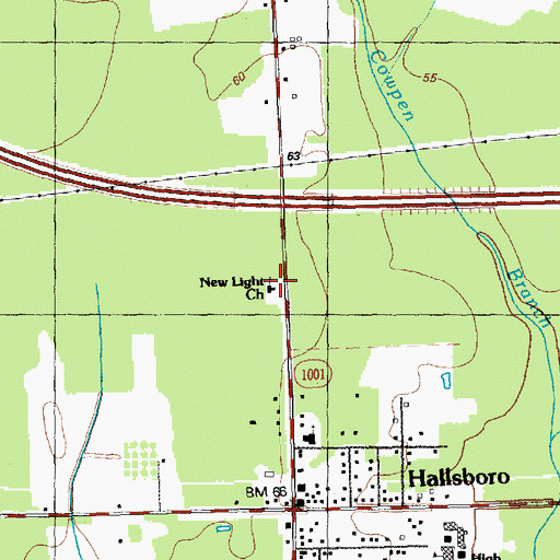 Topographic Map of New Light Church, NC