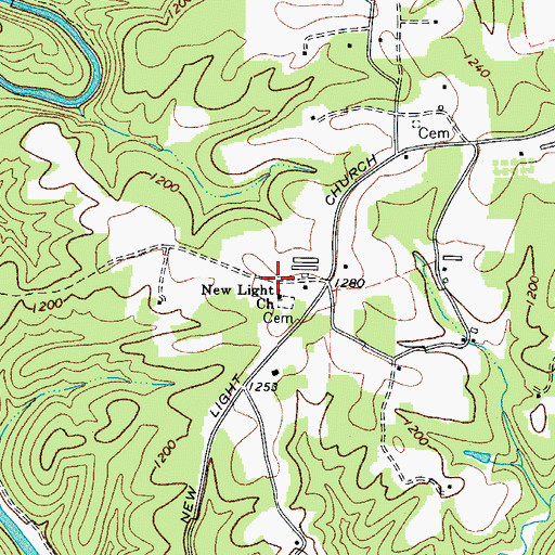Topographic Map of New Light Church, NC