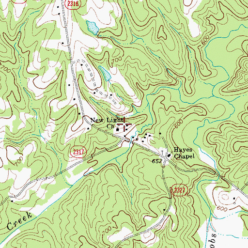 Topographic Map of New Light Church, NC