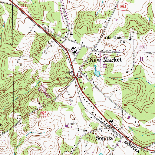 Topographic Map of New Market, NC
