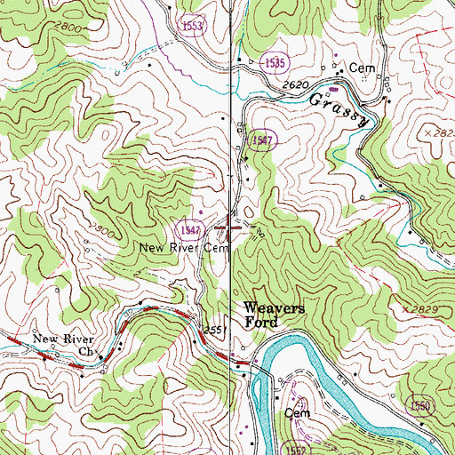 Topographic Map of New River Cemetery, NC