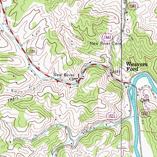 Topographic Map of New River Church, NC