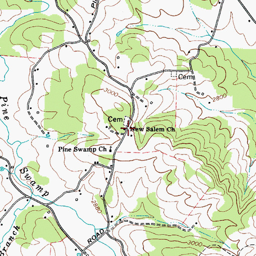 Topographic Map of New Salem Baptist Church, NC