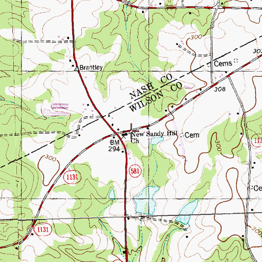 Topographic Map of New Sandy Hill Church, NC