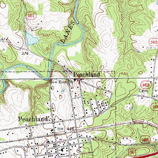 Topographic Map of New Zion Church, NC