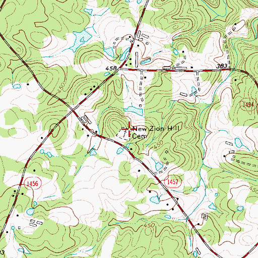Topographic Map of New Zion Hill Cemetery, NC