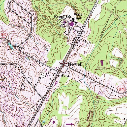 Topographic Map of Newell, NC