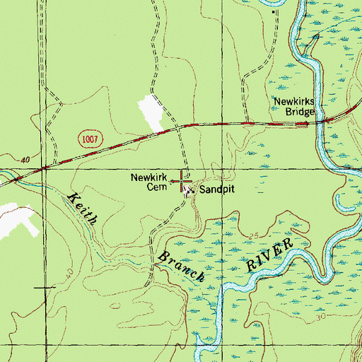 Topographic Map of Newkirk Cemetery, NC