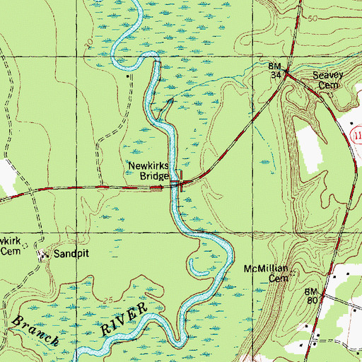 Topographic Map of Newkirks Bridge, NC