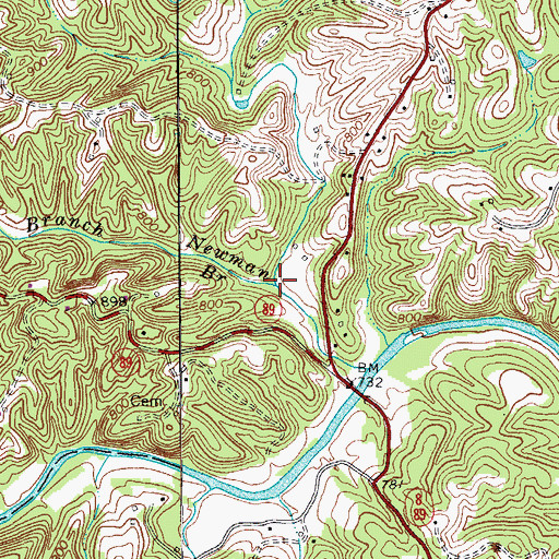 Topographic Map of Newman Branch, NC
