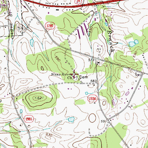Topographic Map of Nicey Grove Church, NC