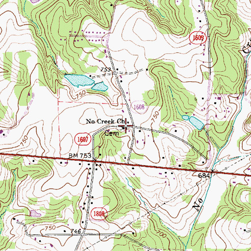 Topographic Map of No Creek Church, NC