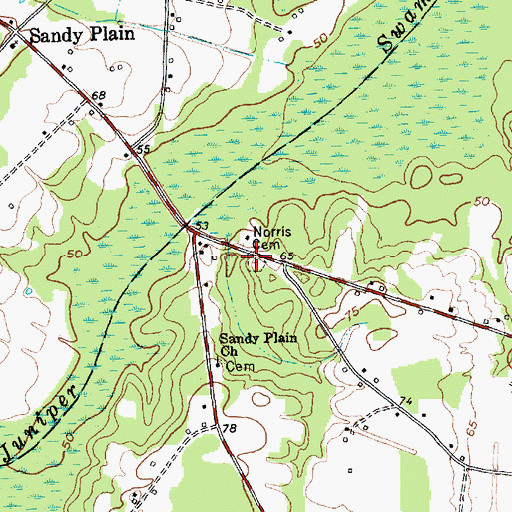 Topographic Map of Norris Cemetery, NC