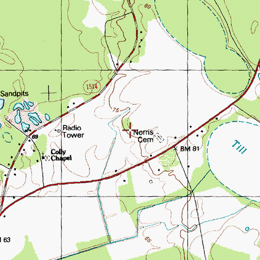 Topographic Map of Norris Cemetery, NC