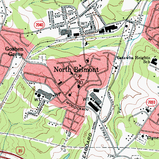 Topographic Map of North Belmont, NC