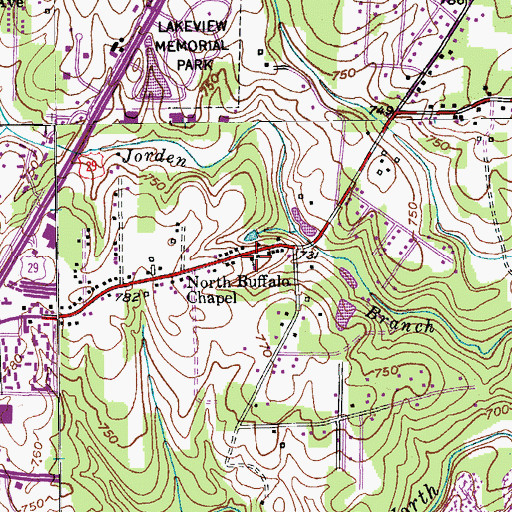 Topographic Map of North Buffalo Chapel, NC