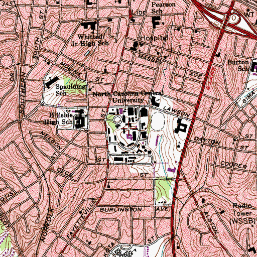 Topographic Map of North Carolina Central University, NC