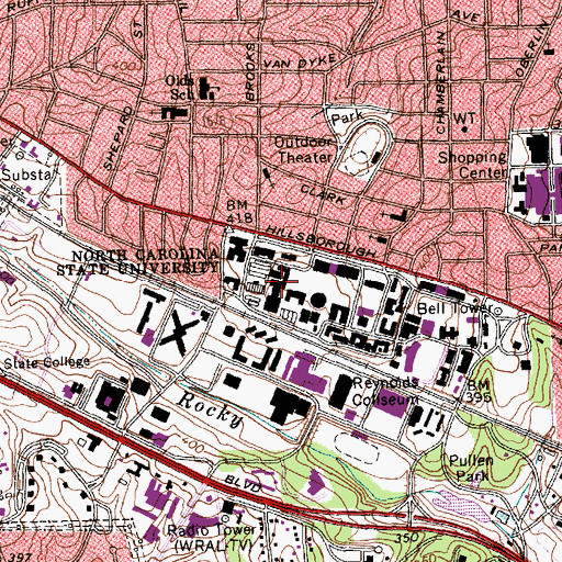 Topographic Map of North Carolina State University, NC