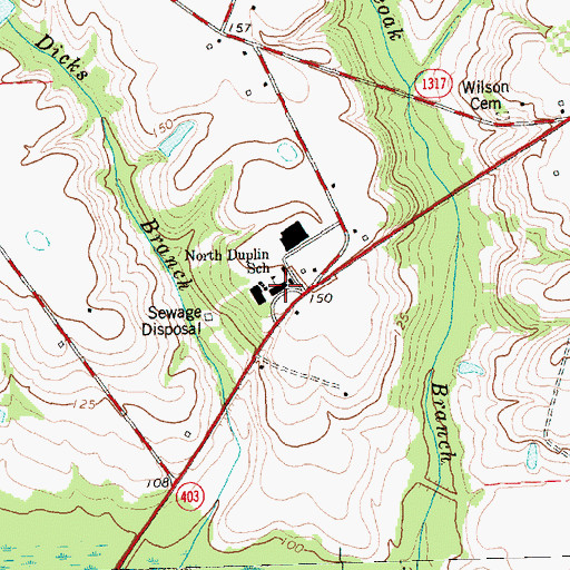 Topographic Map of North Duplin School, NC