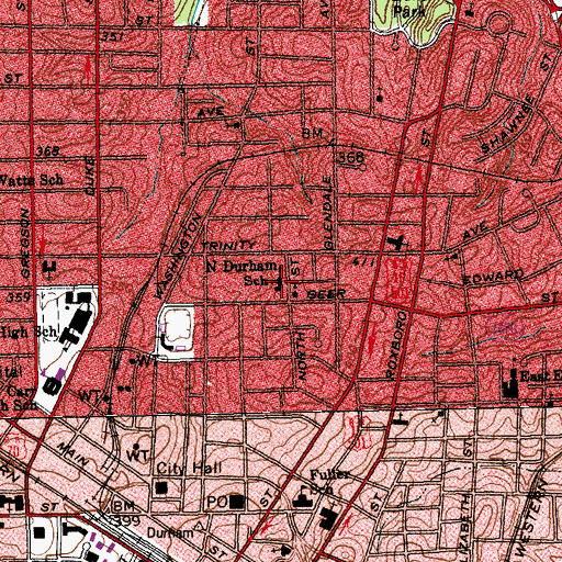 Topographic Map of North Durham School, NC