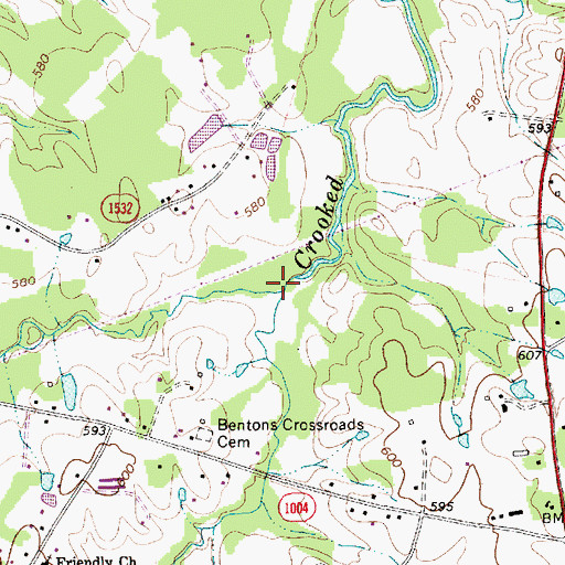 Topographic Map of North Fork Crooked Creek, NC