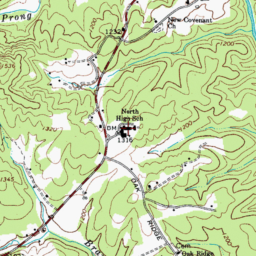 Topographic Map of North High School, NC