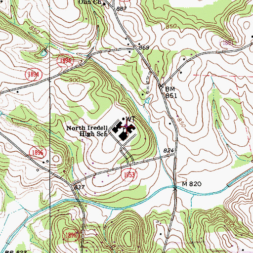 Topographic Map of North Iredell High School, NC
