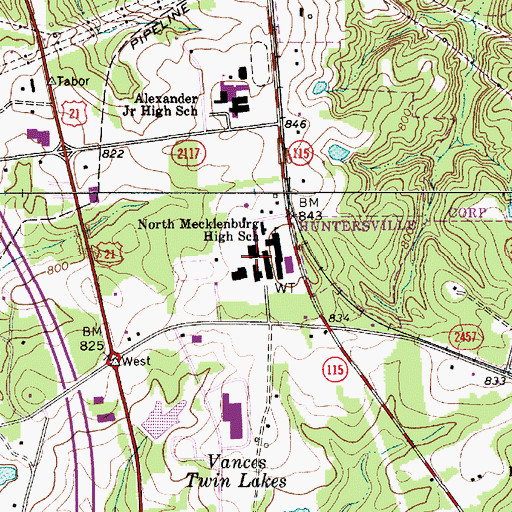Topographic Map of North Mecklenburg High School, NC