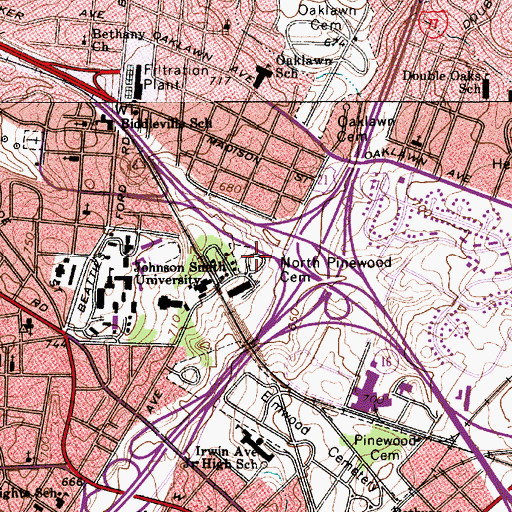 Topographic Map of North Pinewood Cemetery, NC
