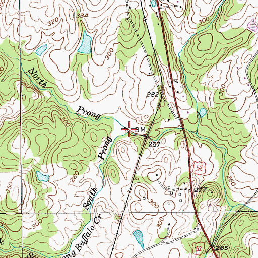 Topographic Map of North Prong Buffalo Creek, NC