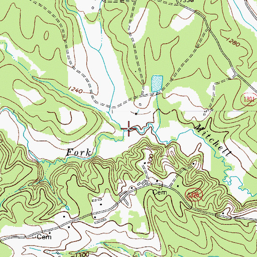 Topographic Map of North Prong South Fork Mitchell River, NC