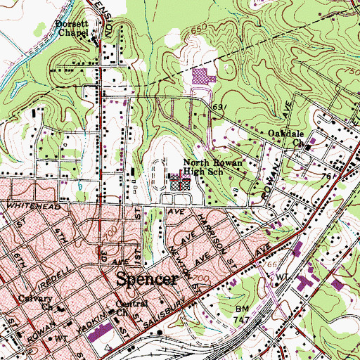 Topographic Map of North Rowan High School, NC