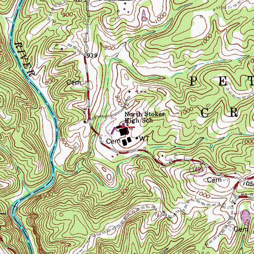 Topographic Map of North Stokes High School, NC