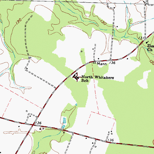 Topographic Map of North Whitakers School, NC