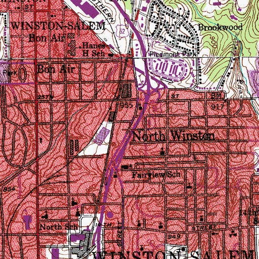 Topographic Map of North Winston, NC
